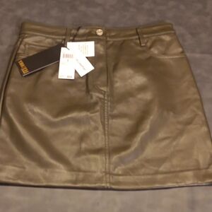 NWT. Truth By Republic Stylish Olive Leather Mini Skirt